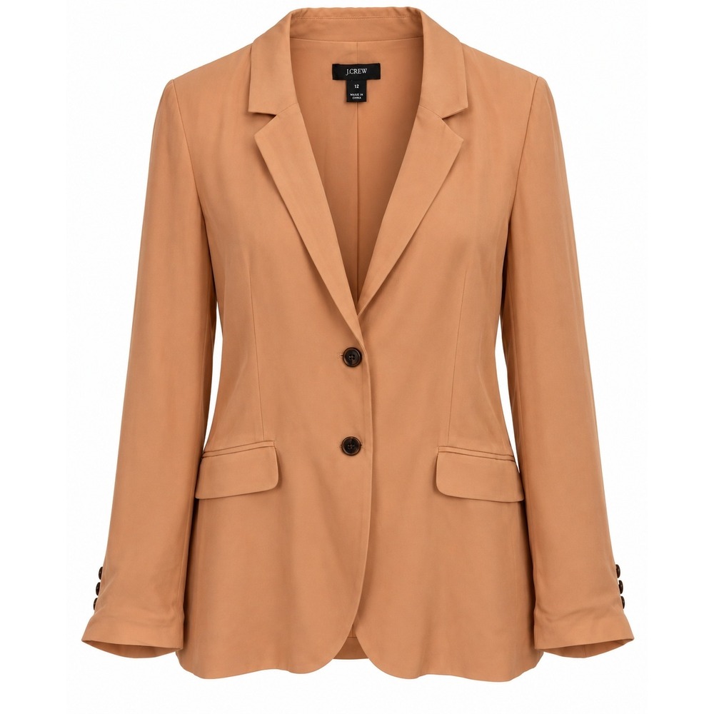 J.Crew Collection 100% Silk Blazer Apricot Orange Two Button Jacket Size 12 NWT